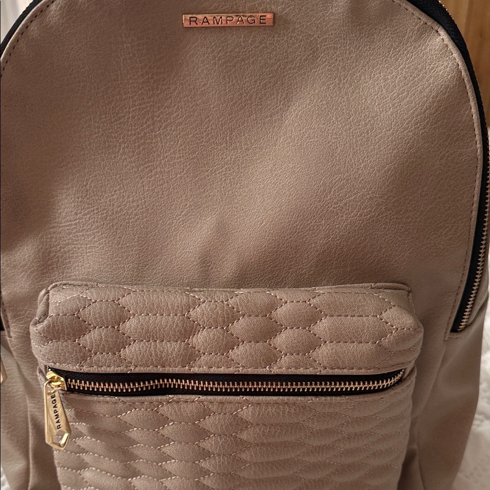 Rampage Taupe Quilted Front Pocket Mini Backpack with Gold Accents - Picture 2 of 7